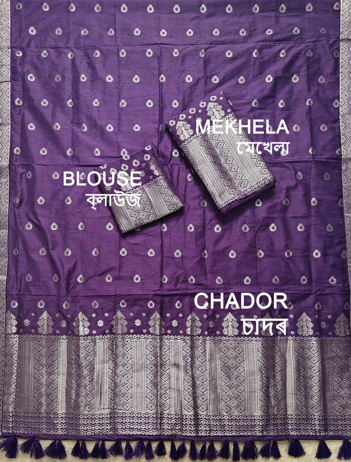 Ready-To-Wear Silver Silver Super Cotton* Mekhela Sador