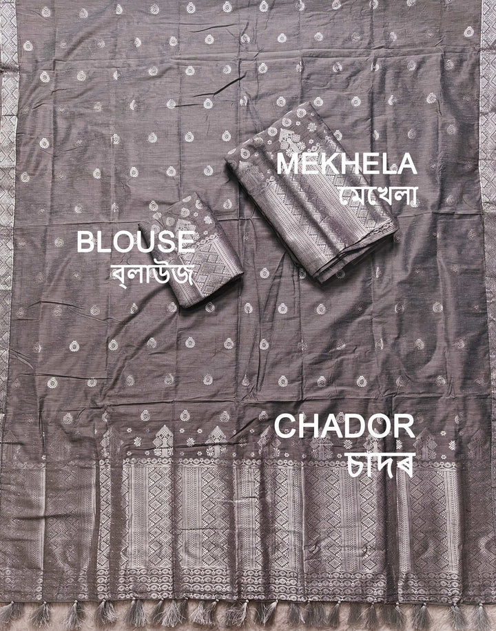 Ready-To-Wear Silver Silver Super Cotton* Mekhela Sador