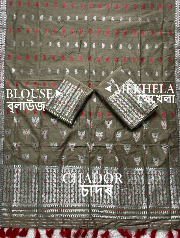 Ready-To-Wear Silver Silver Super Cotton* Mekhela Sador