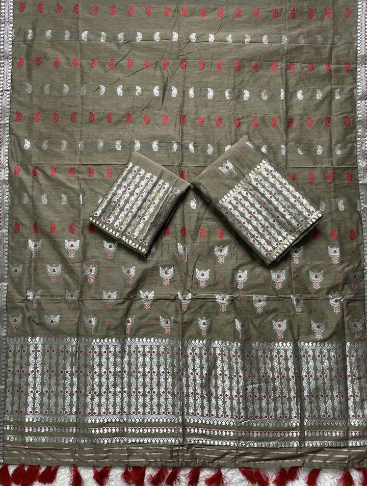 Ready-To-Wear Silver Silver Super Cotton* Mekhela Sador