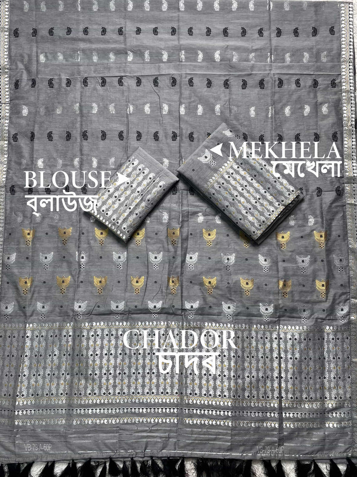 Ready-To-Wear Silver Silver Super Cotton* Mekhela Sador