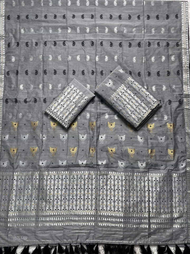 Ready-To-Wear Silver Silver Super Cotton* Mekhela Sador