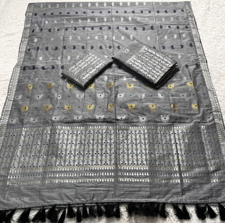 Ready-To-Wear Silver Silver Super Cotton* Mekhela Sador