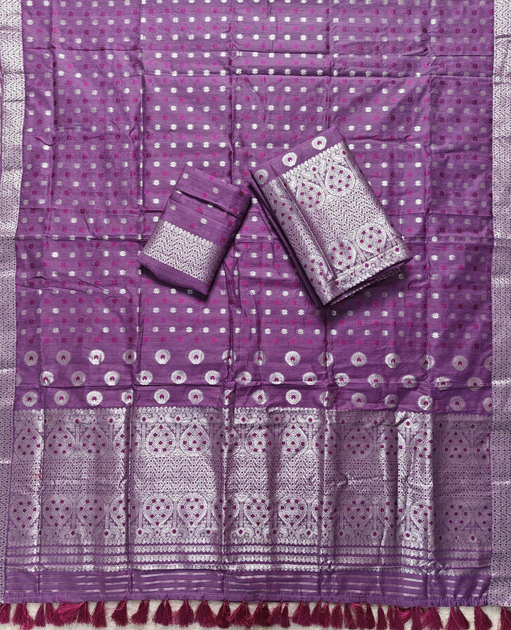 Ready-To-Wear Silver Jari & Dhaga AC Cotton* Mekhela Sador