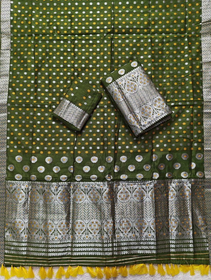 Ready-To-Wear Silver Jari & Dhaga AC Cotton* Mekhela Sador