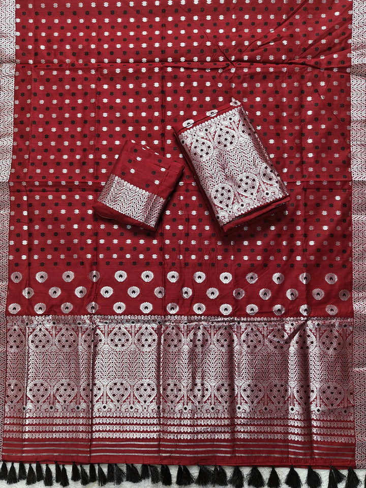 Ready-To-Wear Silver Jari & Dhaga AC Cotton* Mekhela Sador