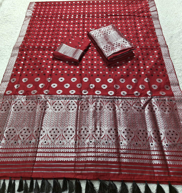 Ready-To-Wear Silver Jari & Dhaga AC Cotton* Mekhela Sador