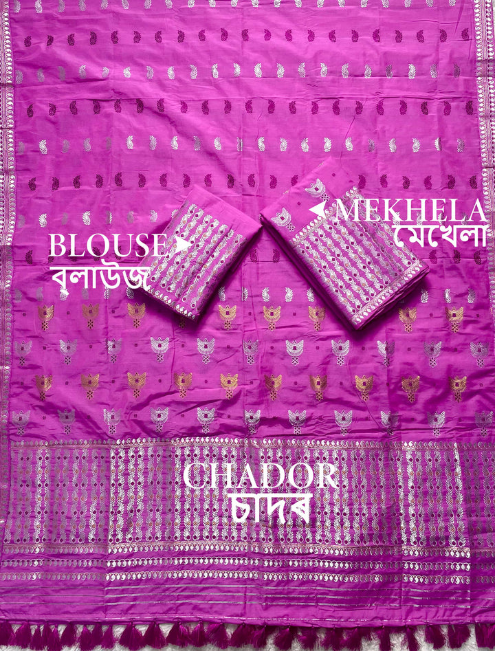 Ready-To-Wear Silver Silver Super Cotton* Mekhela Sador