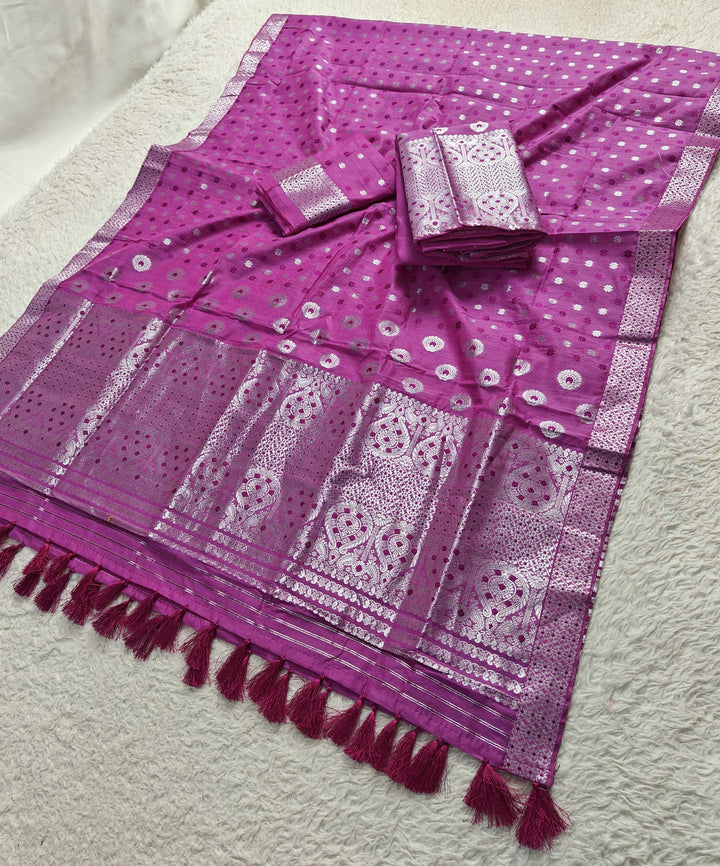 Ready-To-Wear Silver Jari & Dhaga AC Cotton* Mekhela Sador