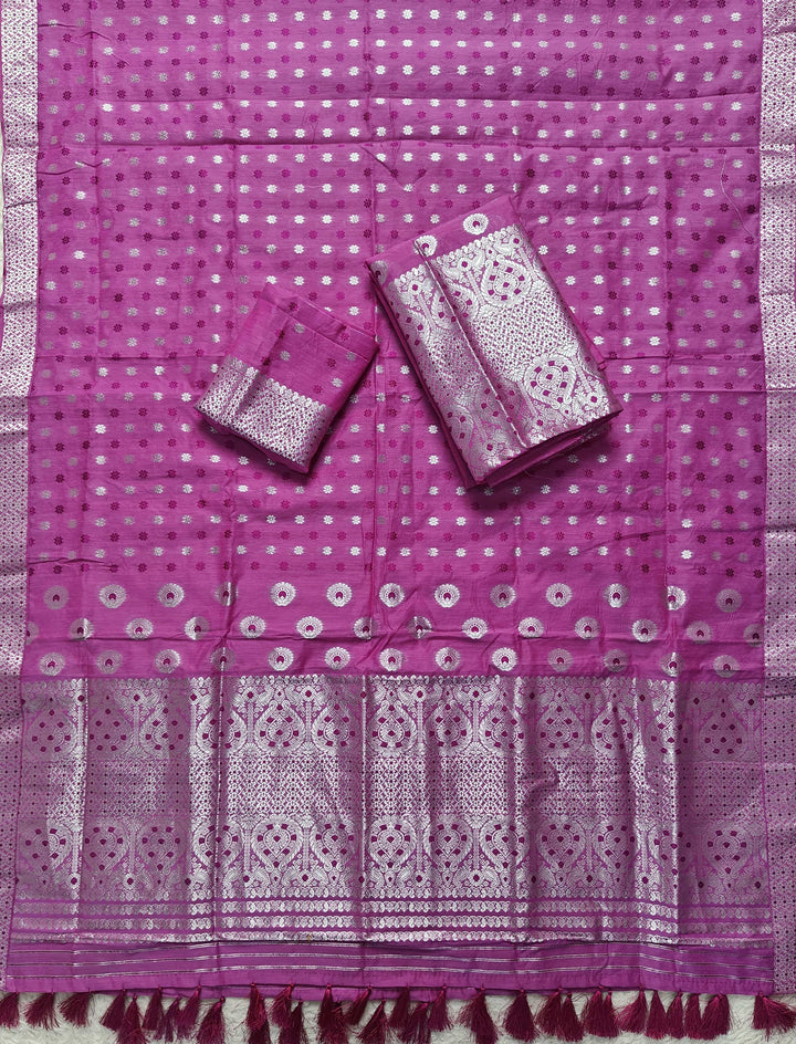 Ready-To-Wear Silver Jari & Dhaga AC Cotton* Mekhela Sador