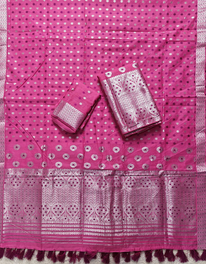 Ready-To-Wear Silver Jari & Dhaga AC Cotton* Mekhela Sador