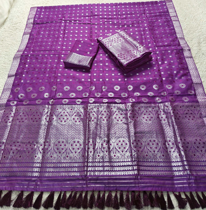 Ready-To-Wear Silver Jari & Dhaga AC Cotton* Mekhela Sador