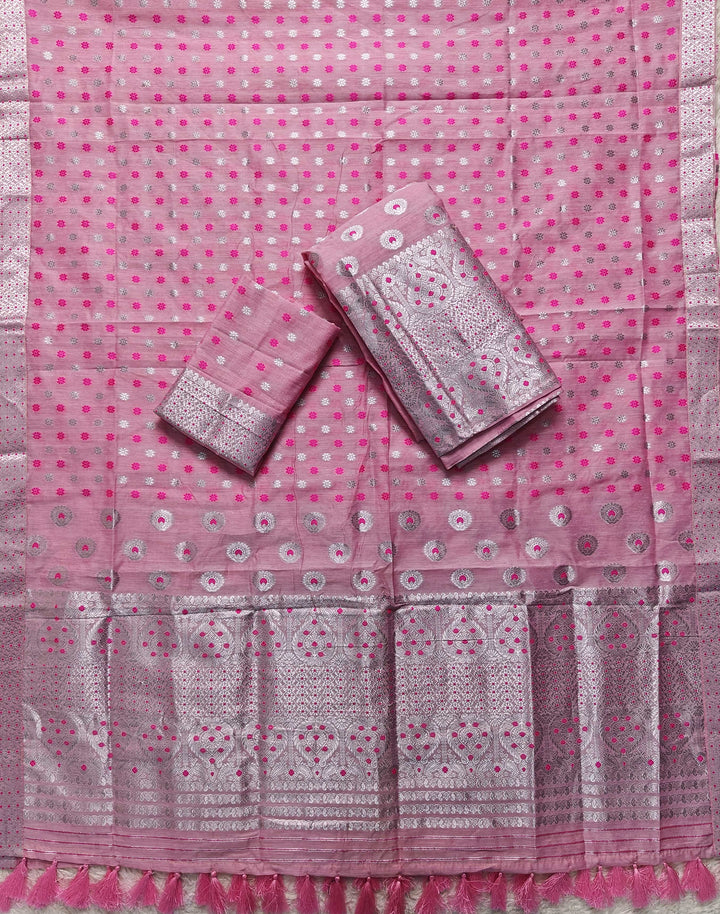 Ready-To-Wear Silver Jari & Dhaga AC Cotton* Mekhela Sador