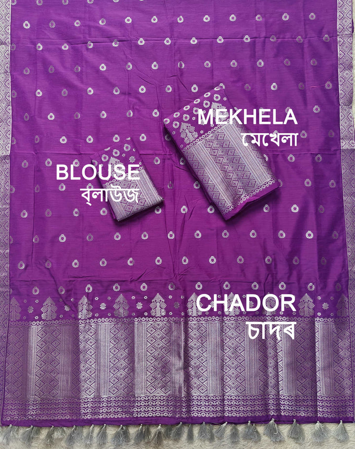 Ready-To-Wear Silver Silver Super Cotton* Mekhela Sador