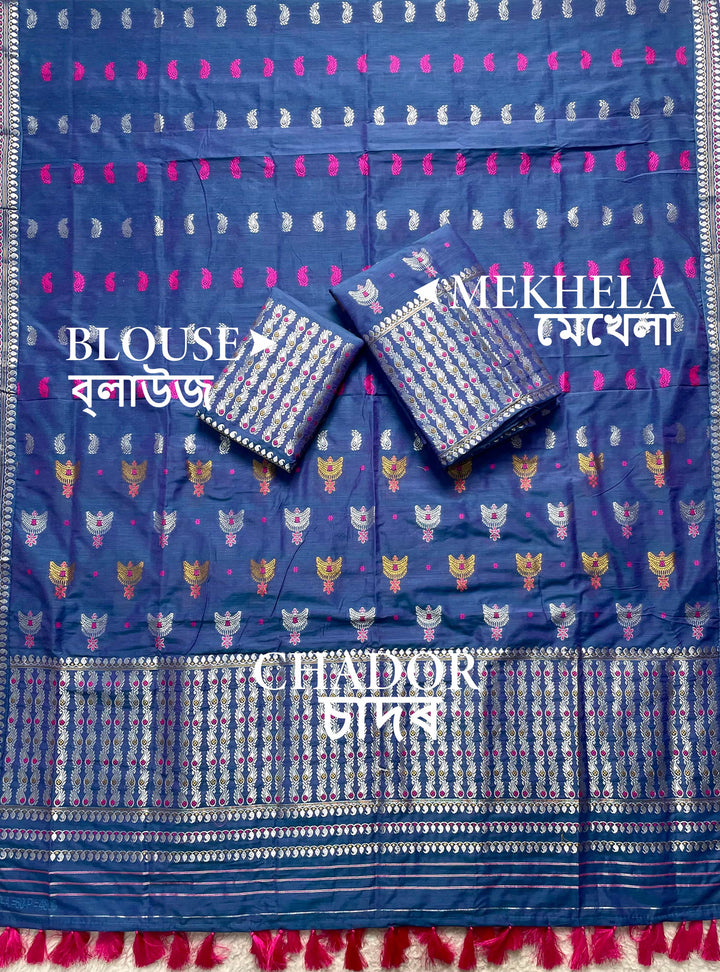 Ready-To-Wear Silver Silver Super Cotton* Mekhela Sador