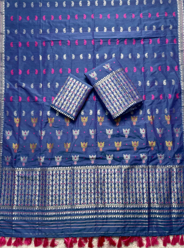 Ready-To-Wear Silver Silver Super Cotton* Mekhela Sador