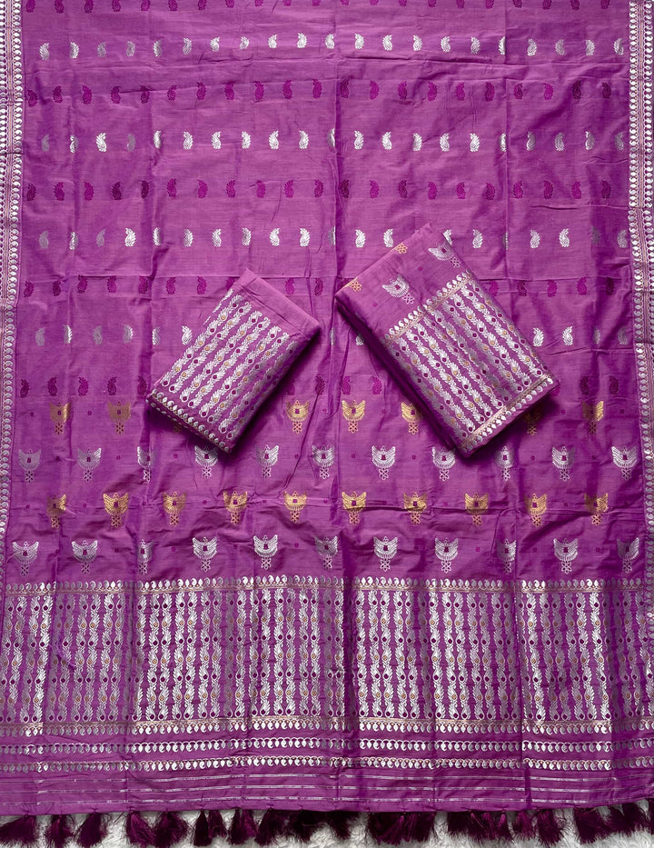 Ready-To-Wear Silver Silver Super Cotton* Mekhela Sador