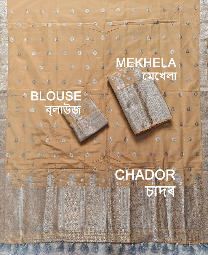 Ready-To-Wear Silver Silver Super Cotton* Mekhela Sador