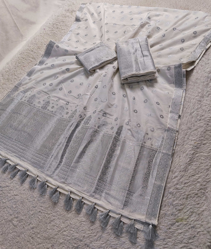 Ready-To-Wear Silver Silver Super Cotton* Mekhela Sador