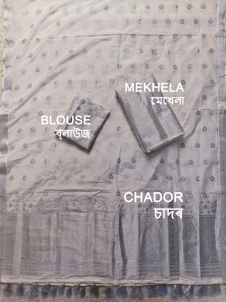 Ready-To-Wear Silver Silver Super Cotton* Mekhela Sador