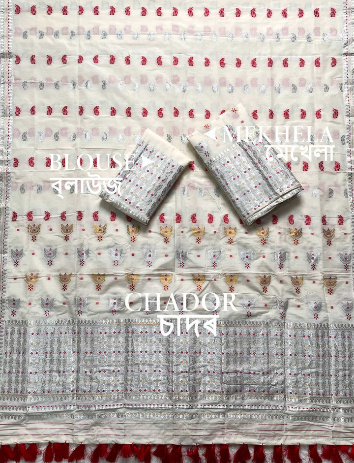 Ready-To-Wear Silver Silver Super Cotton* Mekhela Sador