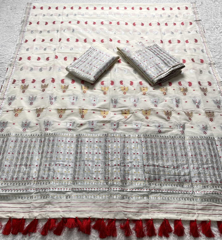 Ready-To-Wear Silver Silver Super Cotton* Mekhela Sador