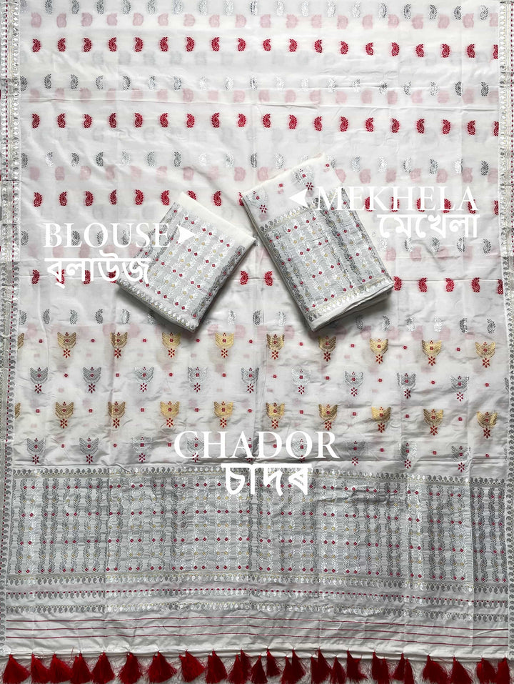 Ready-To-Wear Silver Silver Super Cotton* Mekhela Sador