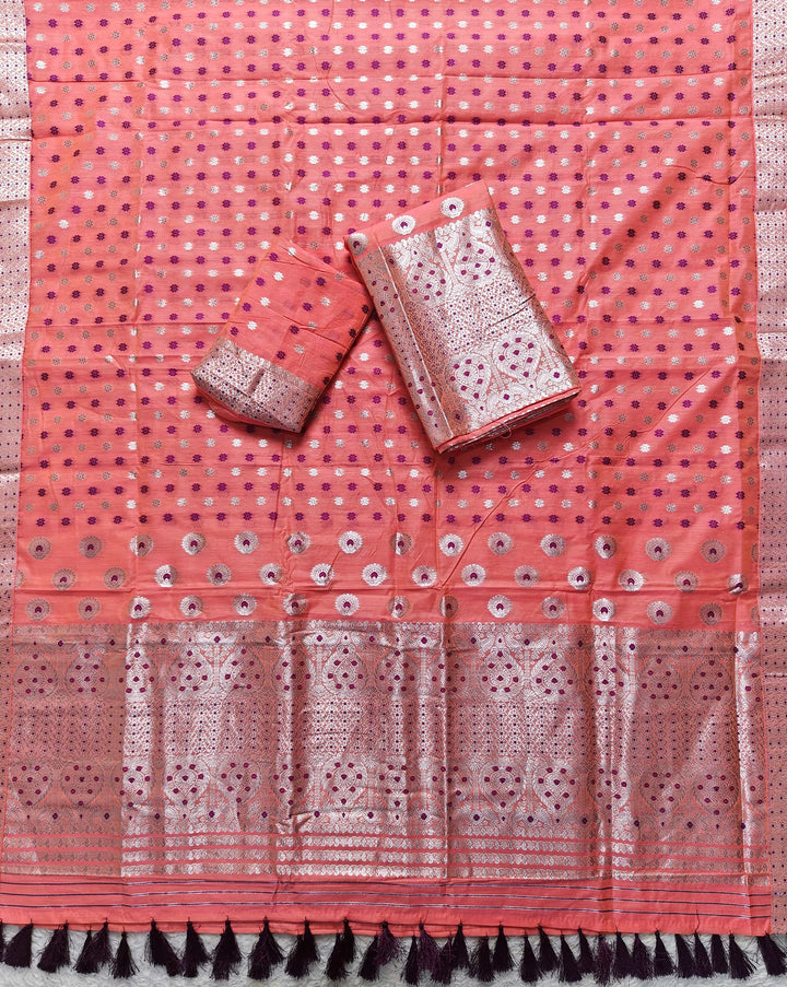 Ready-To-Wear Silver Jari & Dhaga AC Cotton* Mekhela Sador