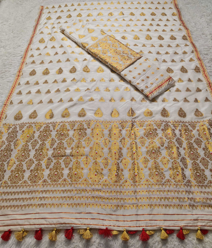 Ready-To-Wear Gold Jari Super Cotton* Mekhela Sador