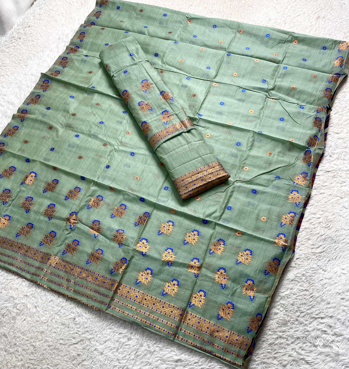 Fixed Pari Dhaga & Jari Weaving Work Premium Cotton* Mekhela Sador