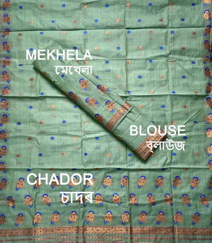 Fixed Pari Dhaga & Jari Weaving Work Premium Cotton* Mekhela Sador