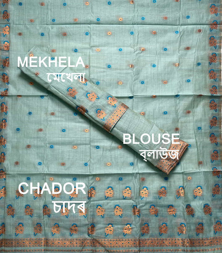 Fixed Pari Dhaga & Jari Weaving Work Premium Cotton* Mekhela Sador