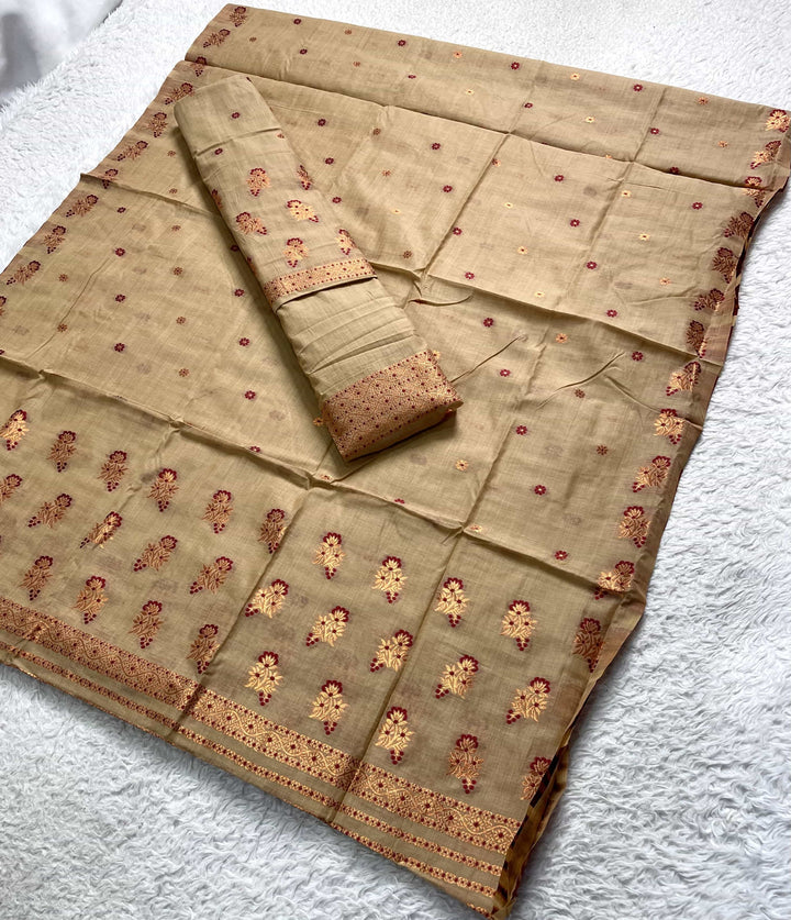 Fixed Pari Dhaga & Jari Weaving Work Premium Cotton* Mekhela Sador