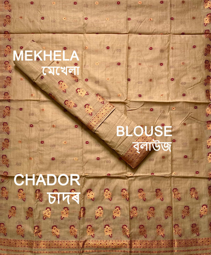 Fixed Pari Dhaga & Jari Weaving Work Premium Cotton* Mekhela Sador