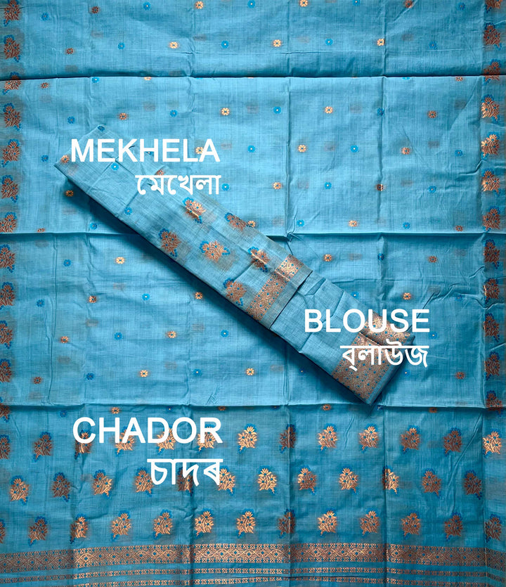 Fixed Pari Dhaga & Jari Weaving Work Premium Cotton* Mekhela Sador