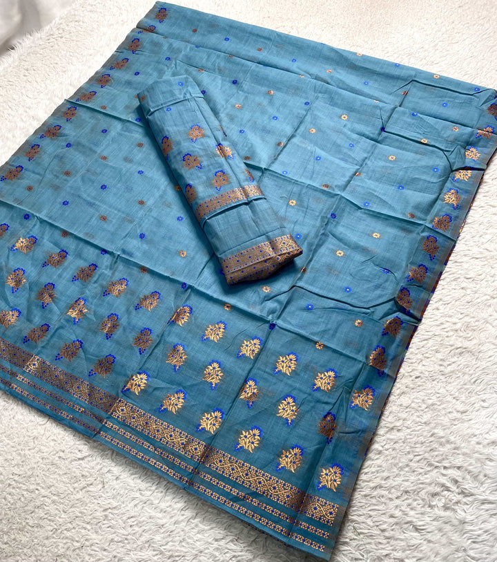 Fixed Pari Dhaga & Jari Weaving Work Premium Cotton* Mekhela Sador