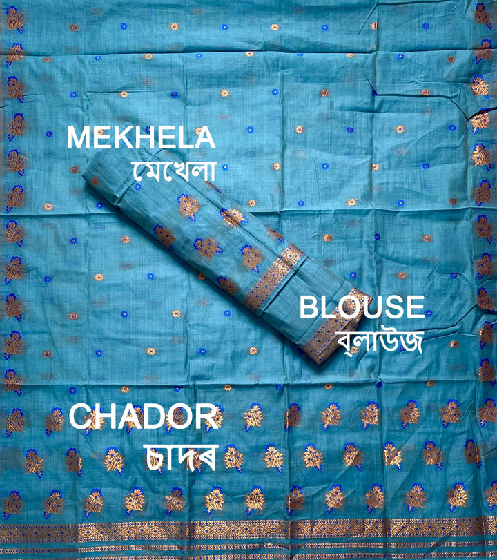 Fixed Pari Dhaga & Jari Weaving Work Premium Cotton* Mekhela Sador