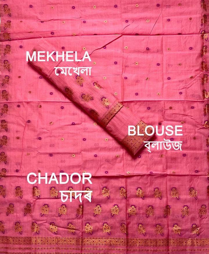 Fixed Pari Dhaga & Jari Weaving Work Premium Cotton* Mekhela Sador