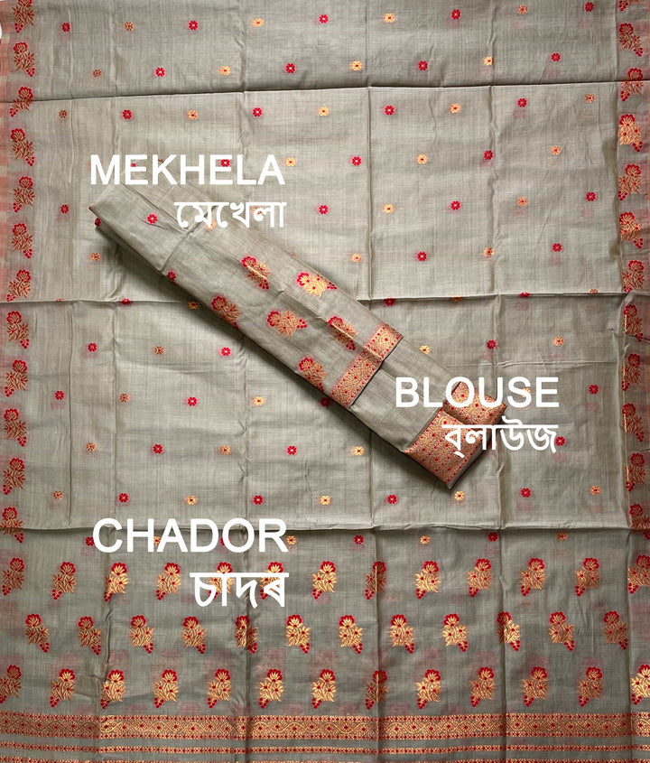 Fixed Pari Dhaga & Jari Weaving Work Premium Cotton* Mekhela Sador