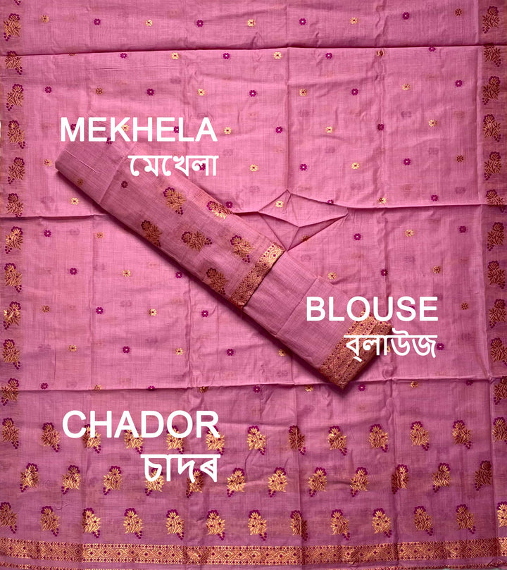 Fixed Pari Dhaga & Jari Weaving Work Premium Cotton* Mekhela Sador