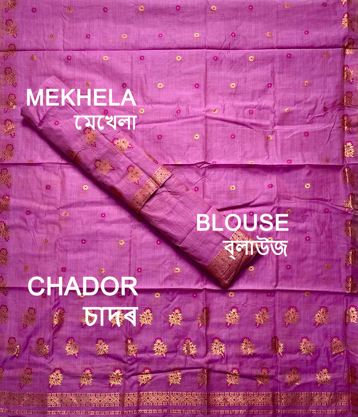 Fixed Pari Dhaga & Jari Weaving Work Premium Cotton* Mekhela Sador