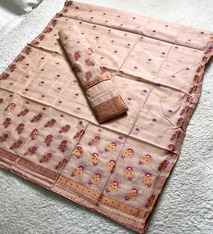 Fixed Pari Dhaga & Jari Weaving Work Premium Cotton* Mekhela Sador