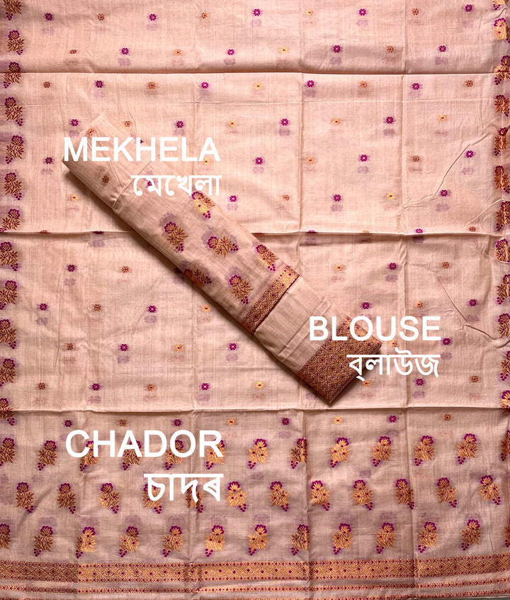 Fixed Pari Dhaga & Jari Weaving Work Premium Cotton* Mekhela Sador