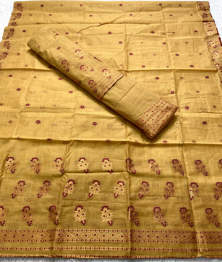 Fixed Pari Dhaga & Jari Weaving Work Premium Cotton* Mekhela Sador