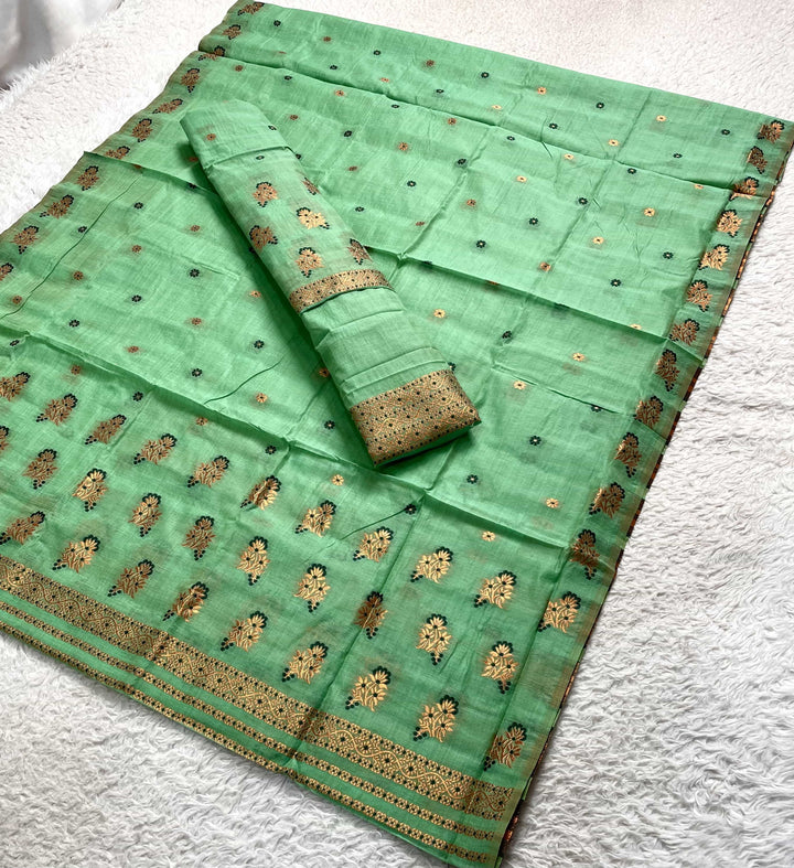 Fixed Pari Dhaga & Jari Weaving Work Premium Cotton* Mekhela Sador