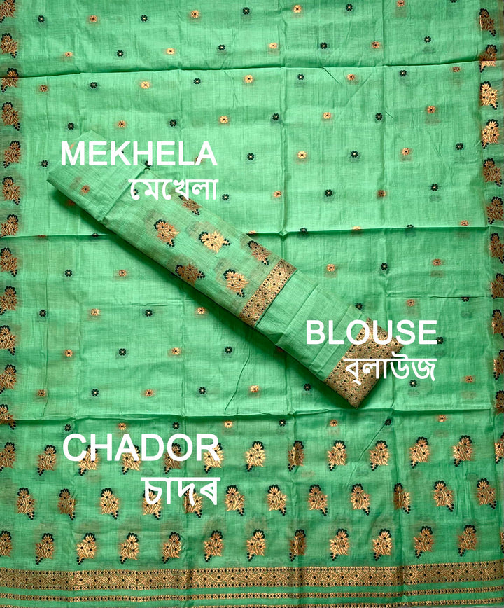 Fixed Pari Dhaga & Jari Weaving Work Premium Cotton* Mekhela Sador