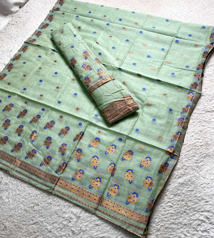 Fixed Pari Dhaga & Jari Weaving Work Premium Cotton* Mekhela Sador