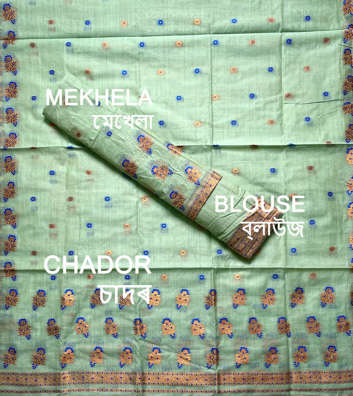 Fixed Pari Dhaga & Jari Weaving Work Premium Cotton* Mekhela Sador