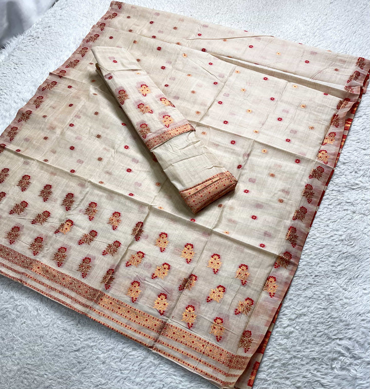 Fixed Pari Dhaga & Jari Weaving Work Premium Cotton* Mekhela Sador