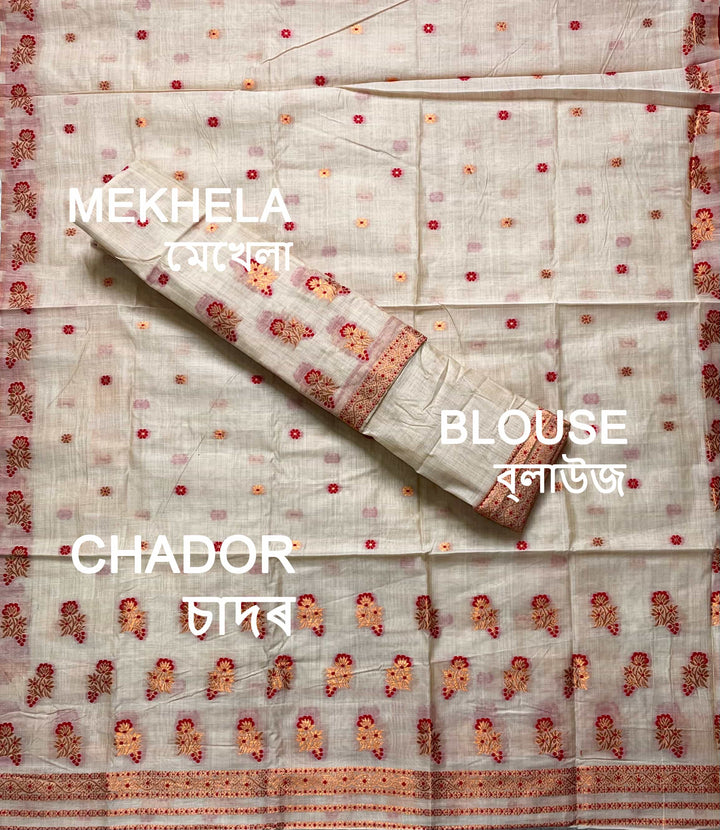 Fixed Pari Dhaga & Jari Weaving Work Premium Cotton* Mekhela Sador